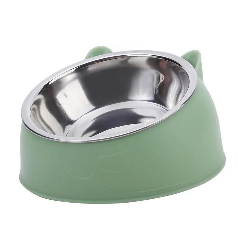 Creative Inclined Cat Bowl – Stainless Steel Feeder for Kittens & Puppies