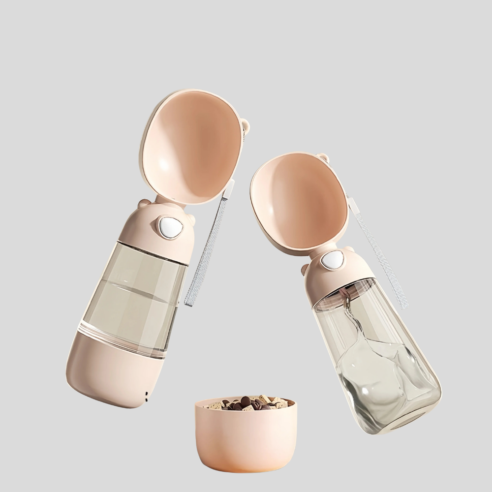 Portable Dog Water Bottle – Travel Cup with Food Dispenser for Dogs & Cats