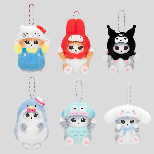 Kawaii Mofusand x Sanrio Plush Keychain – Hello Kitty, Kuromi & Hanyodon Backpack Pendant
