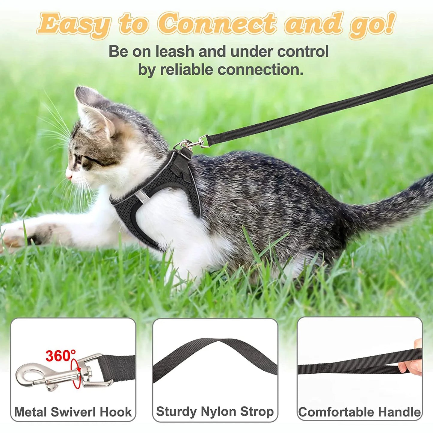 Escape-Proof Cat Harness & Leash – Reflective, Adjustable Soft Mesh for Outdoor Walks