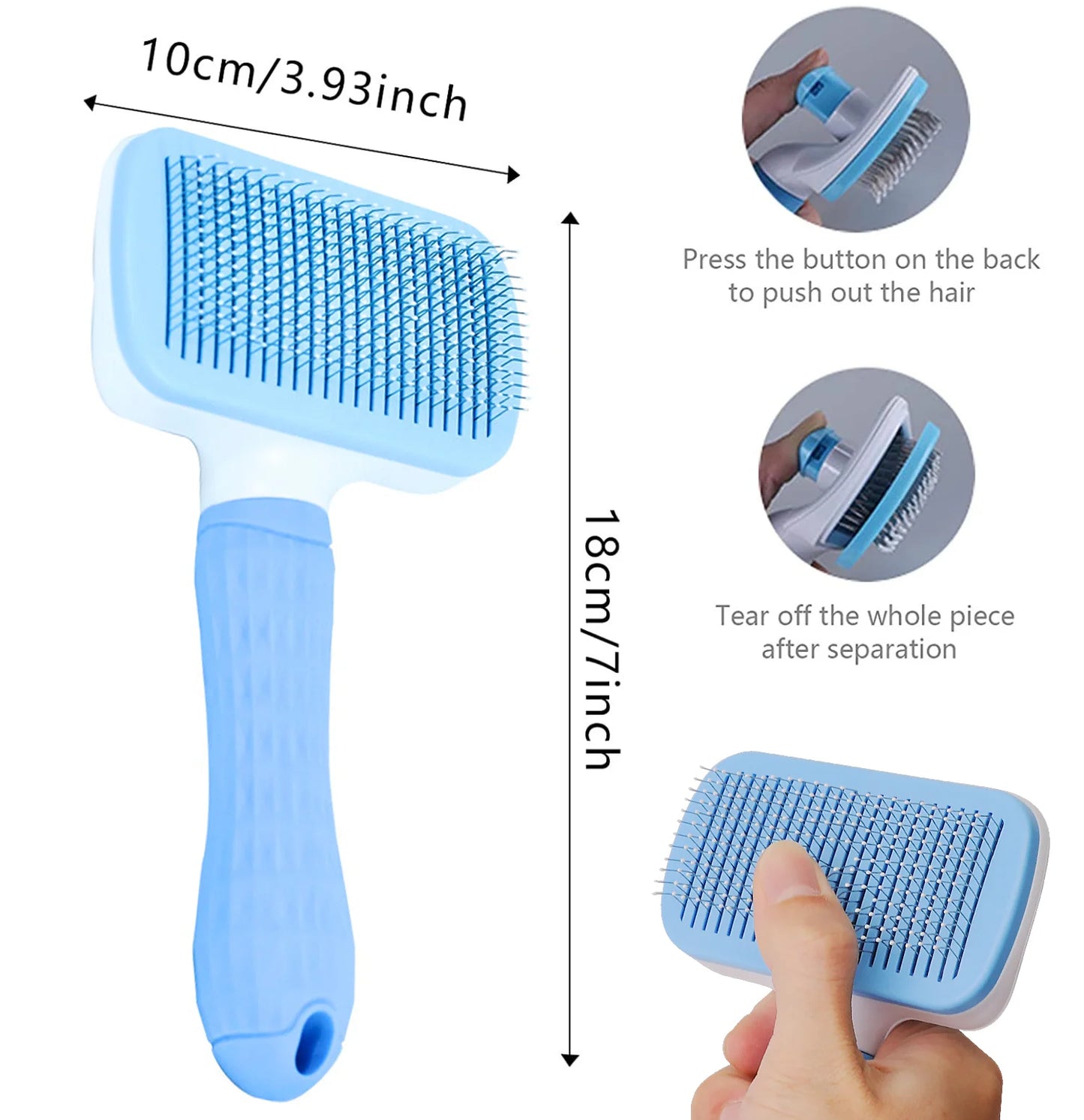 Pet Grooming Brush – Hair Remover Comb for Dogs & Cats with Anti-Slip Handle & Massage Tips