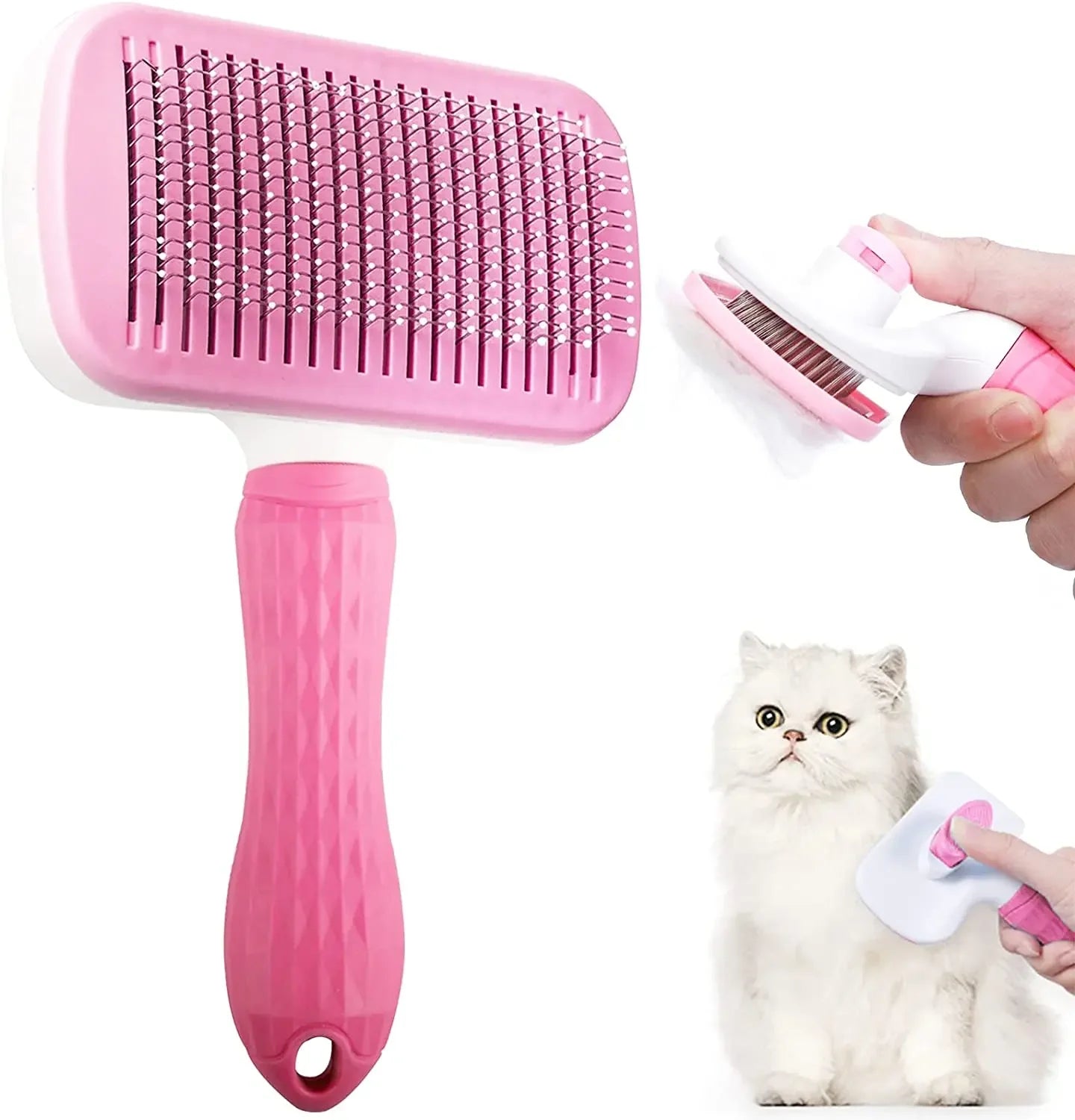 Pet Grooming Brush – Hair Remover Comb for Dogs & Cats with Anti-Slip Handle & Massage Tips