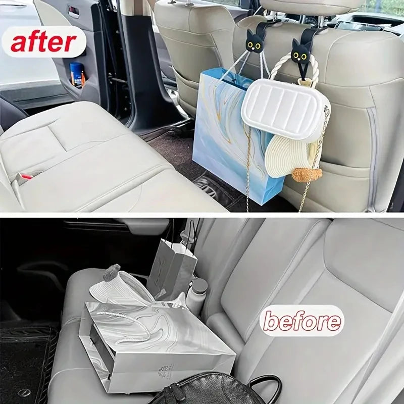 2pcs 3D Cartoon Cat Car Headrest Hooks – Cute Organizer for Bags & Coats