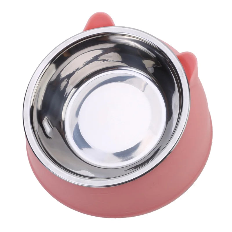 Creative Inclined Cat Bowl – Stainless Steel Feeder for Kittens & Puppies