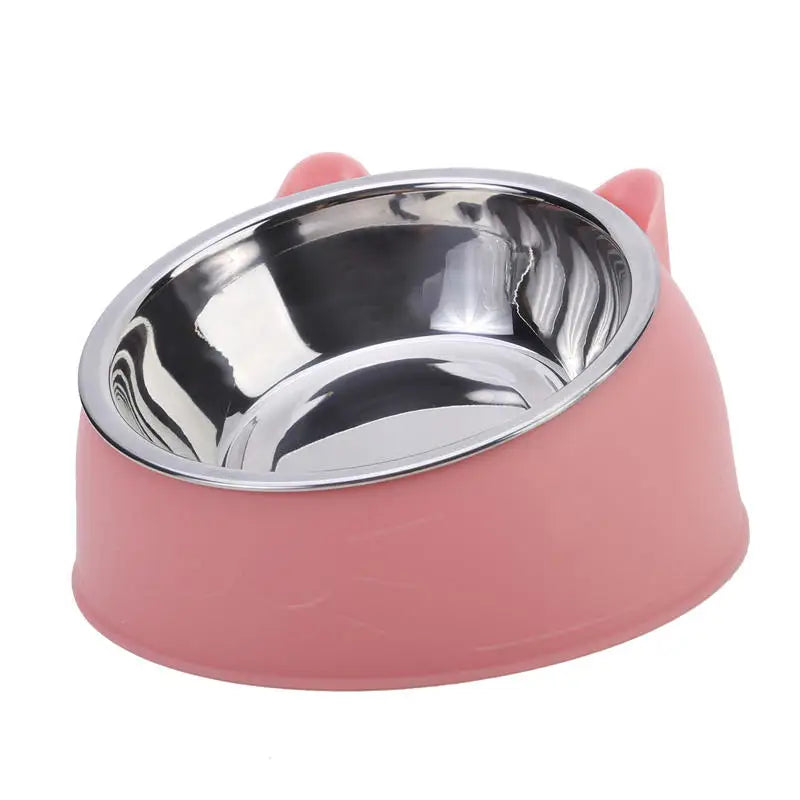 Creative Inclined Cat Bowl – Stainless Steel Feeder for Kittens & Puppies