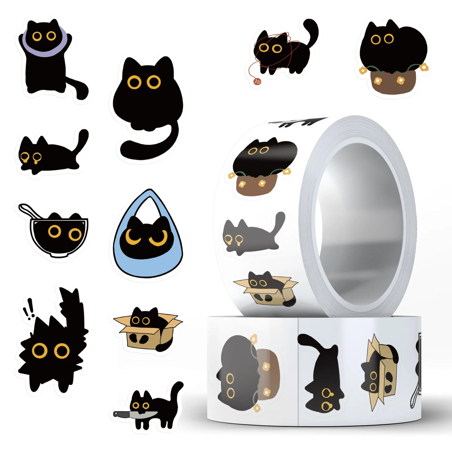 500Pcs Roll of Cute Cat Stickers – DIY, Envelope Seals, Kids Rewards & Stationery Decor