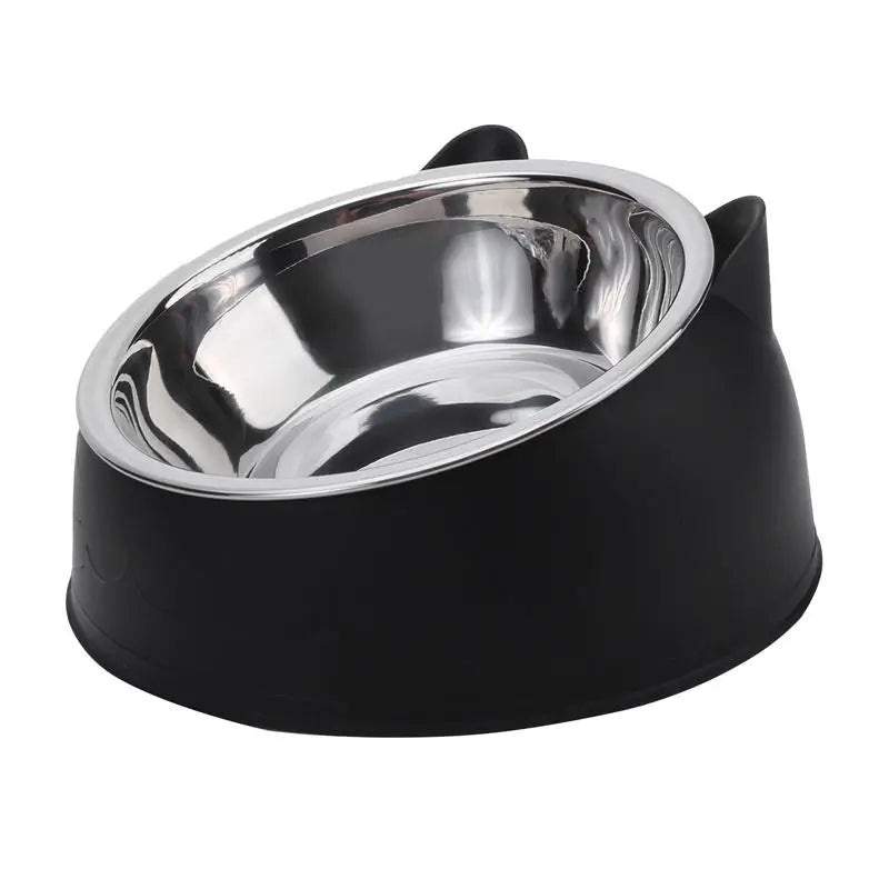 Creative Inclined Cat Bowl – Stainless Steel Feeder for Kittens & Puppies