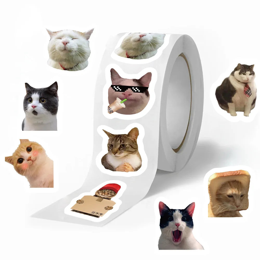 500pcs Funny Cat Meme Stickers – Waterproof Cartoon Graffiti for DIY, Laptops & Kids Toys