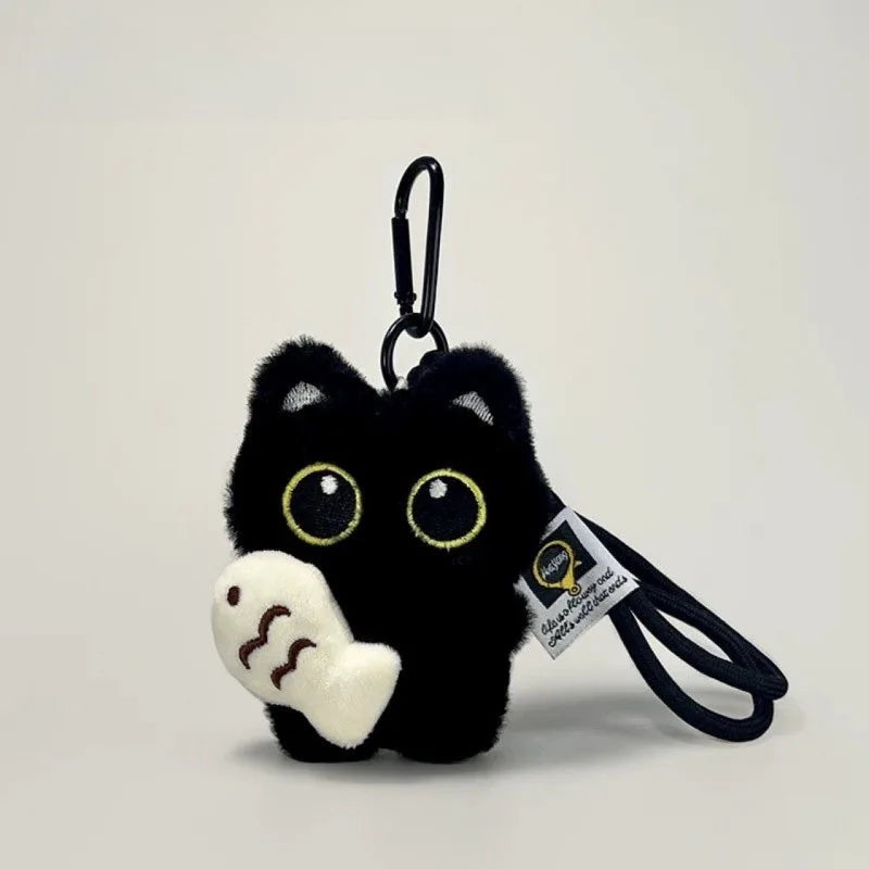 Cool Plush Black Cat Keychain – Kawaii Bag Charm & Car Accessory