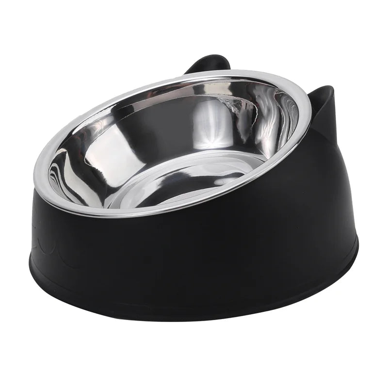 Creative Inclined Cat Bowl – Stainless Steel Feeder for Kittens & Puppies
