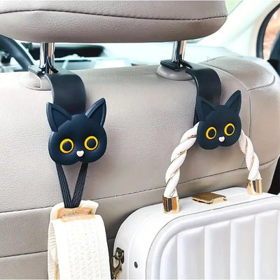 2pcs 3D Cartoon Cat Car Headrest Hooks – Cute Organizer for Bags & Coats