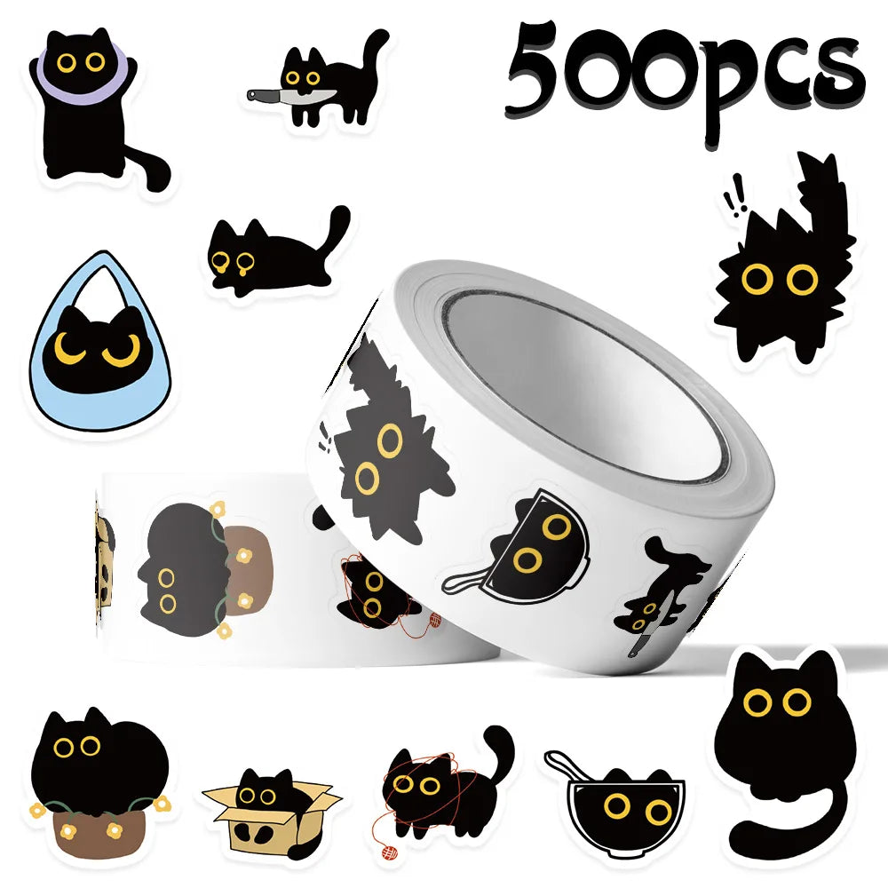 500Pcs Roll of Cute Cat Stickers – DIY, Envelope Seals, Kids Rewards & Stationery Decor