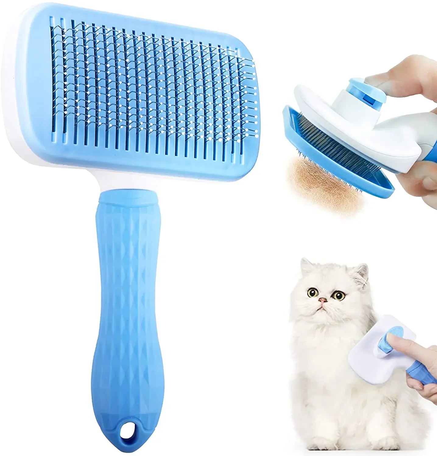Pet Grooming Brush – Hair Remover Comb for Dogs & Cats with Anti-Slip Handle & Massage Tips