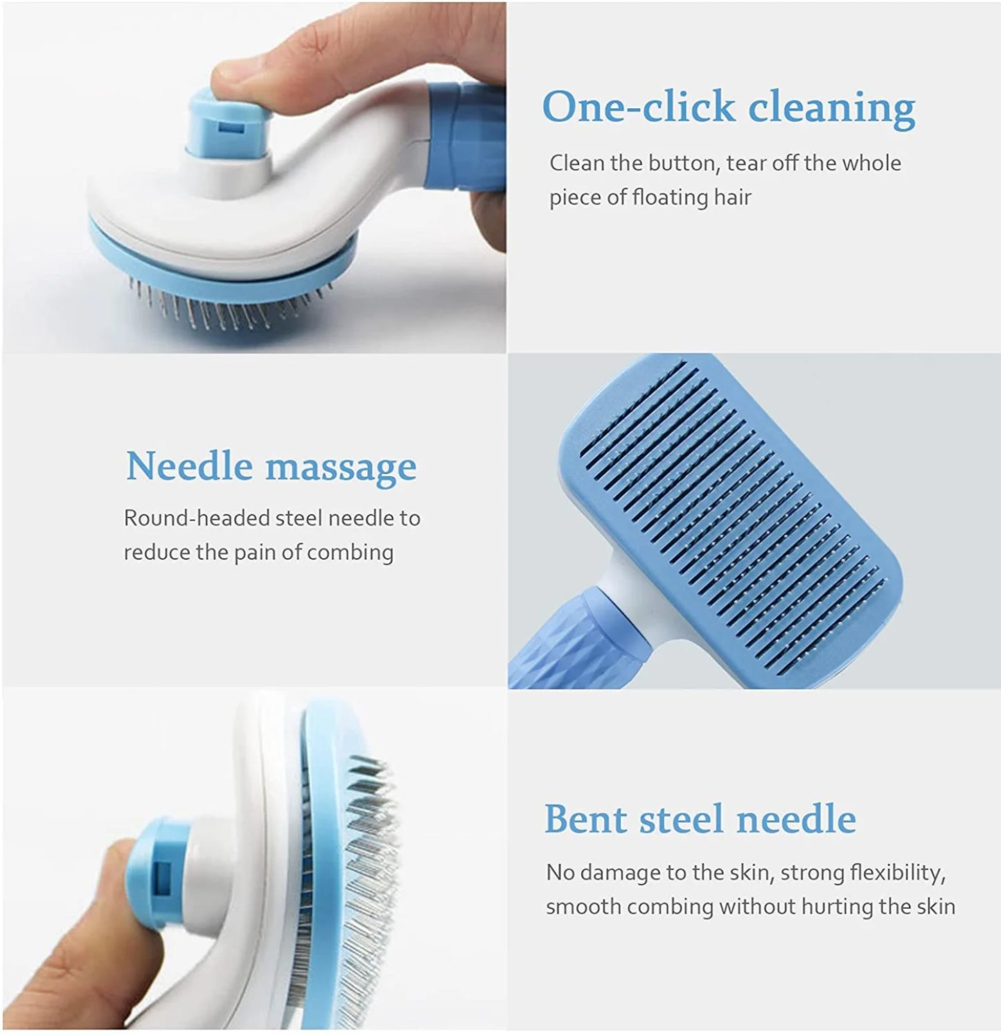 Pet Grooming Brush – Hair Remover Comb for Dogs & Cats with Anti-Slip Handle & Massage Tips